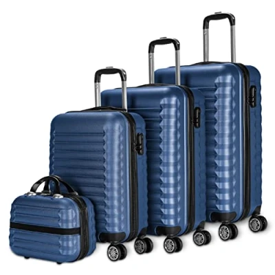 Imagen de NUMADA Juego de Maletas Rígidas 4pzs. Maleta Cabina 53cm, M. Mediana 63cm, Grande 75cm y Neceser. Set Viaje ABS Eco Friendly, 4 Ruedas Dobles, Cierre Combinación (Azul Marino)