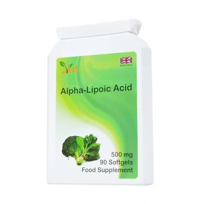 Imagen de Ved ácido alfa lipoico Sin OMG, Gluten Ayuda a mantener el nivel de azúcar en la sangre 500mg, 90 cápsulas