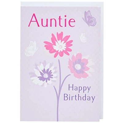 Imagen de Piccadilly Greetings Tarjeta de cumpleaños tradicional para tía (17,78 x 12,7 cm), color morado, rosa, blanco y melocotón