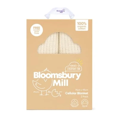 Imagen de Bloomsbury Mill Mantas Celulares Extrasuaves para Bebé 100% Algodón Orgánico Puro Carrito, Capazo o Viajes Juego de 2 Crema