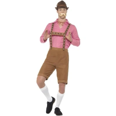 Imagen de Smiffys Disfraz de bávaro,Rojo y marrón,con camisa Lederhosen