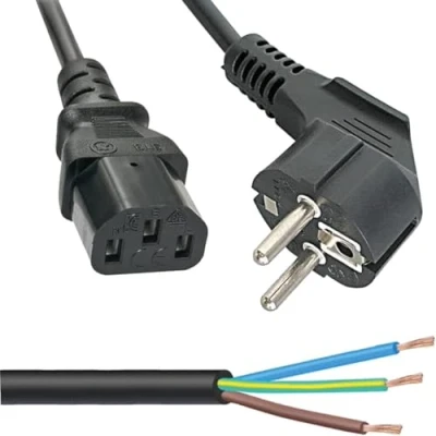 Imagen de Cable de alimentación para PC, 1,5 m, enchufe Schuko CEE 7/7 tripolar a toma IEC 320 C13 ordenador, impresora, amplificador guitarra, TV, monitor, proyector (SCHUKO 90)