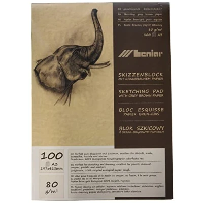 Imagen de Honsell Bloc de bocetos 80 g/m², DIN A3, 100 Hojas, 100% Papel Reciclado ecológico con Superficie Rugosa, para Dibujar y esbozar, marrón/Gris