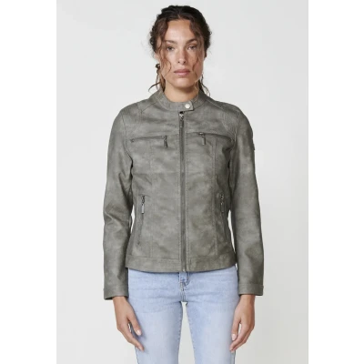 Imagen de Koroshi Chaqueta de cuero sintético Gris grey, Mujer, Talla: Large, grey