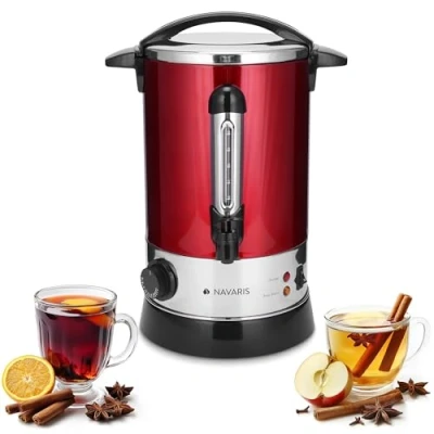 Imagen de Navaris Hervidor Agua Eléctrico de 6.8L con Grifo Dispensador Bebidas Calientes Termostato Olla Eléctrica para Té Café y Vino Caliente Rojo