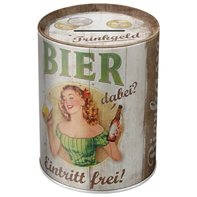 Imagen de Nostalgic Art Hucha Retro, 1 l, Trinkgeld Bierkasse Idea de Regalo para Aficionados a Cerveza, Frasco metálico Dinero, Alcancía diseño Vintage
