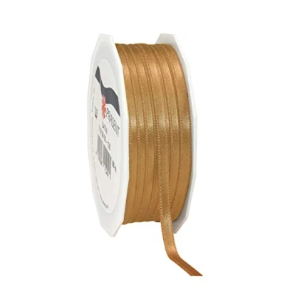 Imagen de C.E. PATTBERG PRÄSENT cinta regalo satén color oro, 50 m de raso para envolver regalos, 6 mm ancho, decoración y manualidades, decorativa versátil