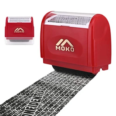 Imagen de MoKo Sello Personalizado de Tipo Rodillo, Privado Protección Identidad, Autoentintable con Agujero Tinta para Ocultar Información Privada y Confidencial, Rojo