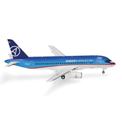 Imagen de Herpa Miniatura del avión Sukhoi Civil Aircraft Superjet 100 97001, Escala 1/200, Modelo prefabricado, maqueta de colleción, modelismo, Avion con Soporte, Figura Metal
