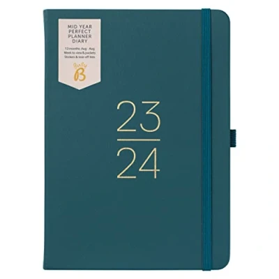 Imagen de Busy B Agenda de planificación perfecta mediados año Agosto 2023 2024 Verde Abeto semanal A5 piel sintética con pegatinas, portabolígrafos y bloc notas