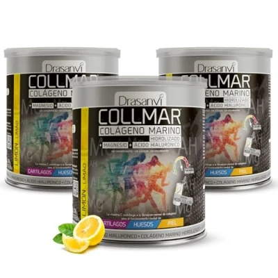 Imagen de DRASANVI COLLMAR Colageno Marino Hidrolizado con Magnesio, Acido Hialuronico y Vitamina C para cartílagos, huesos piel Máx. Asimilación 9.717 mg/día 3 x 300 g de polvo Sabor Limón