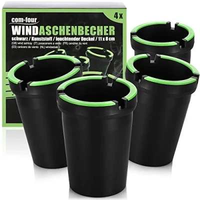 Imagen de com four® 4X ceniceros para Exteriores Vasos de Malla con Tapa Luminosa Coche, Ø 8 cm (04 Piezas Negro)