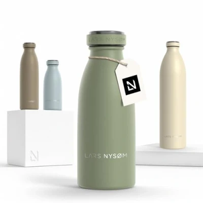 Imagen de LARS NYSØM Botella de Acero Inoxidable aislada 0,35l Cantimplora 0,35 litros a prueba fugas para deportes, bicicleta, perro (Sage Green, 350ml)