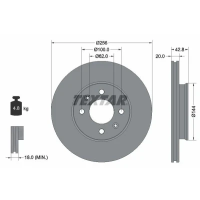 Imagen de TEXTAR 92295403 Disco de freno 256 20 04/06 100 ventilación interna revestido sin perno sujeción rueda, buje rueda KIA: Picanto III