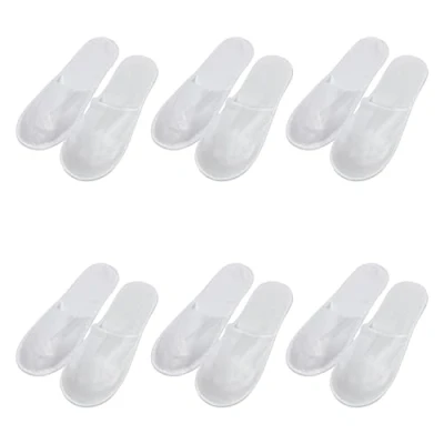 Imagen de 6 pares de zapatillas, zapatillas felpa, spa dedos cerrados, lavables, antideslizantes, para Spa, fiesta, viaje, hotel reutilizables 28 * 10,5 cm (blanco)