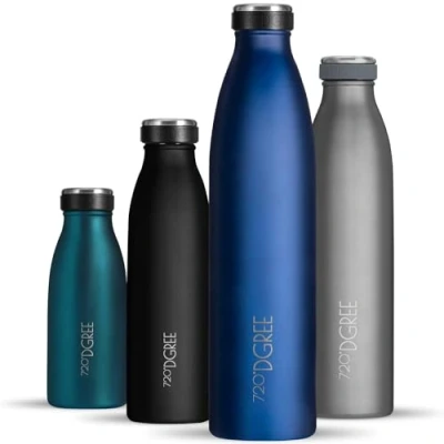 Imagen de 720DGREE Botella Agua Acero Inoxidable “milkyBottle“ 1litro Sin BPA Free, Antigoteo y Prueba de Fugas Frasco térmico, Cantimplora Aislada Bebida con Gas, Deporte, Escuela, Gimnasio Exteriore