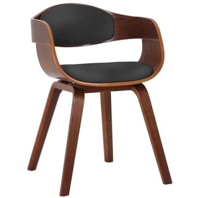 Imagen de CLP Silla De Visita Kingston En Símil Cuero I Madera con Respaldo Semi Curvado Butaca Salón Estilo Escandinavo, Color:Nuez/Negro