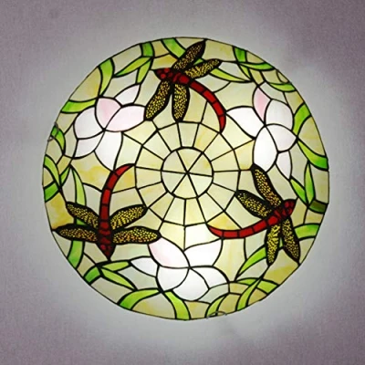 Imagen de ACMHNC Tiffany Lámpara de Techo,Plafon Cocina Retro, Luz Techo Colores con Pantalla Vidrio Verde,E27 Salon,Luz Dormitorio Baño Comedor Pasillo Ceiling Lamp,30CM