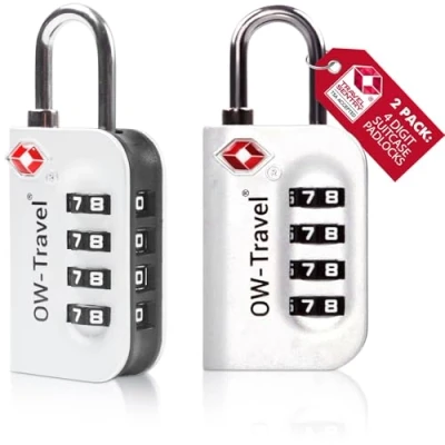 Imagen de OW Travel Candado maleta TSA Anti robo. numerico 4 Digitos. Combinacion Taquilla. Candados para mochilas y maletas. Taquilla Gimnasio. seguridad equipaje Plata 2