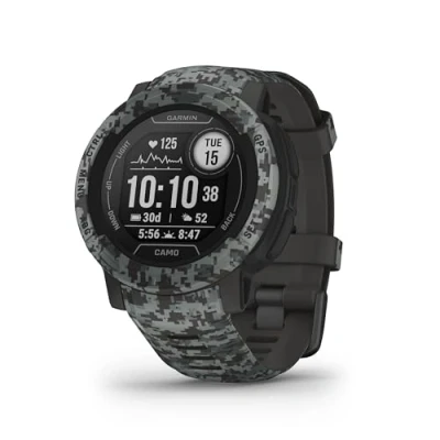 Imagen de Garmin Instinct 2 Camo, Reloj Inteligente con GPS Resistente al Agua, Funciones Deportivas, Pulsioximetría, Puntuación de Sueño y Notificaciones del Smartphone, Grafito