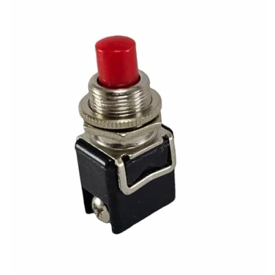 Imagen de pulsador 4 A, 250 V, 8 A 125 V (6 9 12 24 CC), apagado, pasador de retorno muelle, montaje con orificio mm, tuerca fijación, 2 posiciones apagado/encendido el no