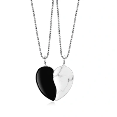 Imagen de COAI Collares Yin Yang para la Parejas de Novios con Colgante Corazón Howlita y Obsidiana Negra Piedra Natural