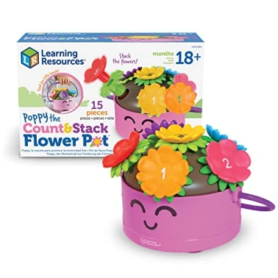Imagen de Learning Resources Poppy, la Maceta con Flores para apilar y Contar, de motricidad Fina, Juguetes desarrollar niños Preescolar, 15 Piezas