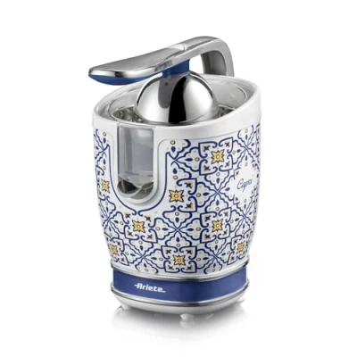 Imagen de Exprimidor Ariete Capri, 0.6 l, 85 W, Boquilla de Acero inoxidable Antigoteo, Dos Conos, Azul/Blanco