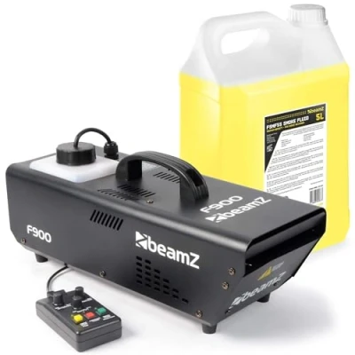 Imagen de BeamZ F900 Hazer Pack de máquina niebla + 5 litros líquido niebla, 900 W con mando a distancia, depósito ML, temporizado, generación constante, teatro, DJ, fiesta