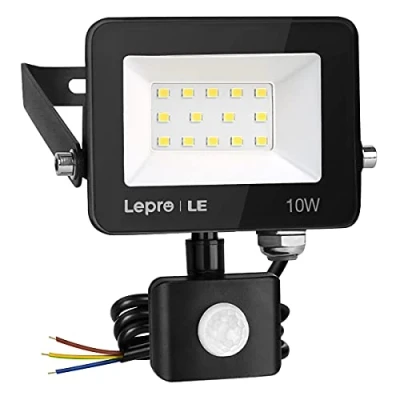 Imagen de Lepro Foco LED Exterior con Sensor Movimiento PIR, 10W 850 lumen Focos Exterior, IP54 Impermeable, Luz Blanco Frío 5000K, Detector para Jardín, Garaje, Hotel, Patio, etc.