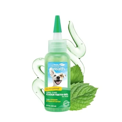 Imagen de Fresh Breath by TropiClean Gel de Cuidado Bucal para Perros, Mascotas, Gatos Sin Cepillado Ayuda a Eliminar la Placa, el Sarro y Enfermedad Gingival Original 59 ml