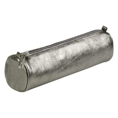 Imagen de Clairefontaine 8690C Trousse Scolaire Cuirisé Ronde Ø5,5x22 cm en Véritable Cuir irisé, Graphite