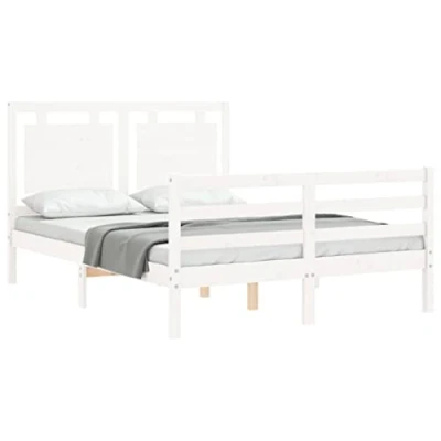 Imagen de vidaXL Estructura de Cama con cabecero Madera Maciza Blanco 120x200 cm