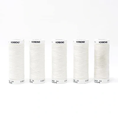 Imagen de Korbond Bobinas de Hilo poliéster Blanco Piedra 500 m, 5 x 100 para máquinas Coser a Mano, no se Encoge, Ideal Reparar, sastrería, Acolchado, Manualidades, Reparaciones y Adornos