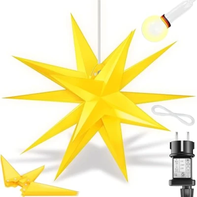 Imagen de KESSER® Estrella luminosa 3D 100 cm, de Navidad LED con temporizador para interior y exterior, Adviento colgante iluminada + luz blanca cálida