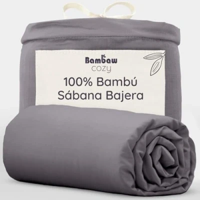 Imagen de Sábana Bajera de Bambú Gris Oscuro 180x200 cm Suave y Lujosa Fitted Sheet Tejido Microfibra Bambu Bed Sheets Sostenible Hipoalergénica Transpirable Bambaw