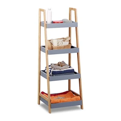Imagen de Relaxdays Estantería de baño, Cuatro estantes, Madera, Organizador Cocina, Gris, 98 x 36 34,5 cm
