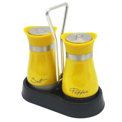 Imagen de 2 Piezas Saleros de Cocina con Tapa Madera Bambú Salero y Azucarero Pimentero Portátiles Gadgets Menaje (Amarillo)