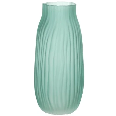 Imagen de Jarrón grande de cristal verde para flores, acanalado y dorado, 21 cm, jarrones decorativos el hogar, centros mesa, decoración flores granja (verde, cm)