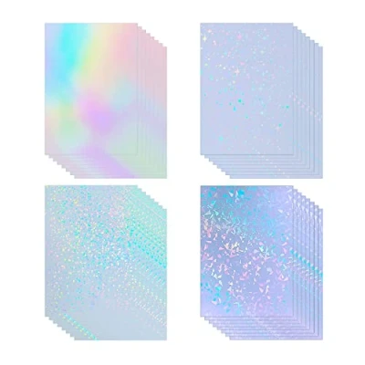 Imagen de 32 hojas tamaño A4 (210 x 297 mm) de papel adhesivo con diseño holográfico, vinilo transparente, revestimiento holográfico láminas autoadhesivas