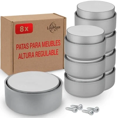 Imagen de LouMaxx Patas para Muebles de Altura Regulable, 4 plástico en Gris Elevador Pegar o atornillar