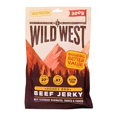 Imagen de Wild West Beef Jerky, 300 g bacon, carne seca altamente proteica, snack proteico cecina de vaca