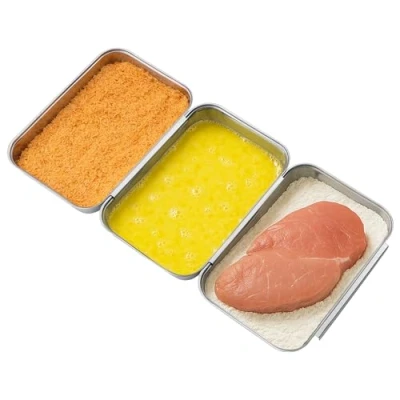 Imagen de Navaris Set de bandejas para empanar 3 Acero Inoxidable el rebozado 22 x 15 CM Carne filetes croquetas empanados