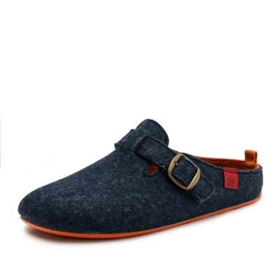 Imagen de Andrés Machado Val Zapatillas de Estar por casa Unisex Lana y Fieltro para Invierno Suela Goma Antideslizante Hebilla Ajustable Color Azul Naranja, Talla Hombre EU 45