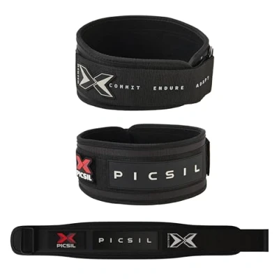 Imagen de PICSIL Cinturón Lumbar para Levantamiento Pesas Personalizable con Parches Soporte Cross training y Gimnasio Faja de Fuerza Hombre Mujer Color Negro Talla L