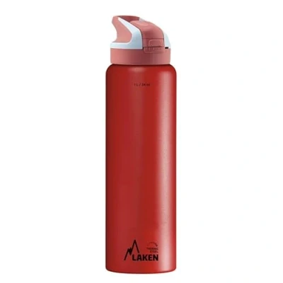 Imagen de LAKEN Botella de agua acero inoxidable tapón automático y cierre seguridad (1L, Rojo) térmica con tecnología frío 24 horas, a prueba fugas para trabajar/viajar