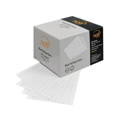 Imagen de Fichas A7, 105 x 74 mm, a rayas, color blanco, 400 unidades en práctica caja dispensadora, para vocabulario, como tarjetas de aprendizaje, moderación, oficina y escuela 180 g/m²