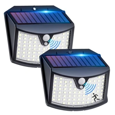Imagen de Luz Solar Exterior【2 Paquete】, 3 Modos Exterior Jardin con Sensor de Movimiento, IP65 Impermeable Focos Led Solares para Jardín, Garaje, Calle, Patio, Caminos, Puertas Delanteras