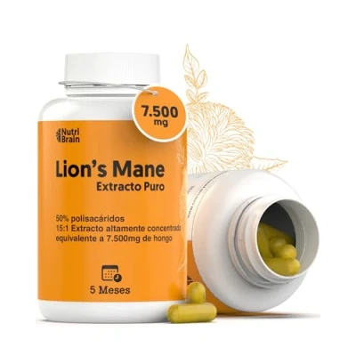 Imagen de 140ud Melena de León Pura 7500mg Ultraconcentrada 50% NOOTRÓPICO Largo Plazo: Memoria, Concentración y Salud Cerebral Bienestar Emocional Gastrointestinal 100% Cuerpos Fructíferos 15:1