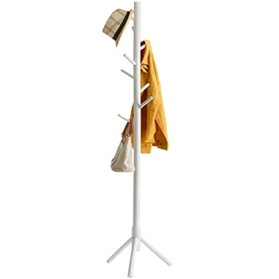 Imagen de YMYNY Perchero de Madera, Arbol Pasillo Pie con 8 Ganchos, para Sombrero, Soporte Bolso, Paraguas, Ropa, Bufandas, Tamaños Ajustables, Blanco HD HRF 1194